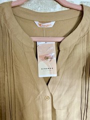KIRUNDO Tan Solid Button-Front Midi Shirt Dress V-Neck Flutter Sleeve XL