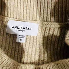 Annie Wear Crew Neck Belted Ribbed Sweater Dress Size M Medium Tan