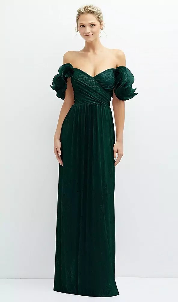 After Six 6883 Ruffle Strap Evergreen Metallic Dress Size Small $298