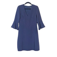 Banana Republic Dress Sz 10 Navy Blue A Line Flutter Bell Sleeves V Neck Career