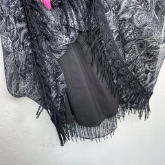 Elie Tahari Gothic Paisley Floral Long Bell Sleeve Silk Fringe Mini Dress 6