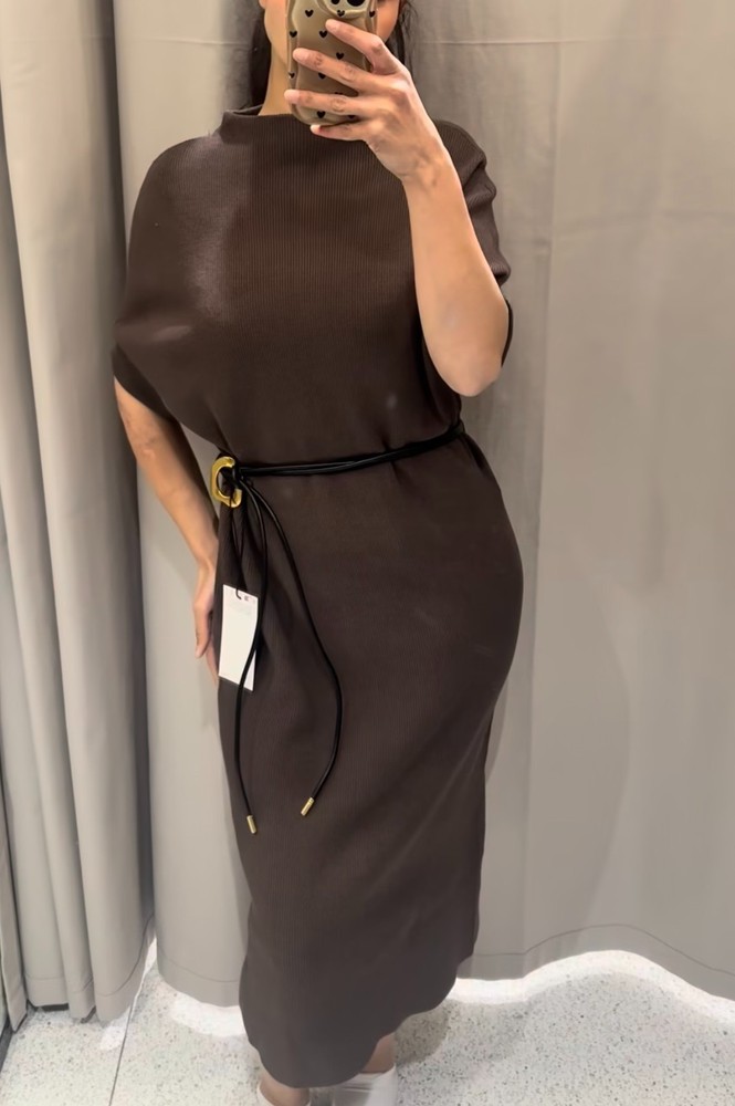 ZARA : Mink Knit Dress with Belt : 3920/836 | *UK Buyers No Import Fees*