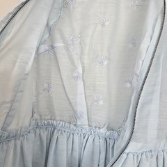 Vintage 60s Light Blue Daisy Embroidered Dress Mod High Neck Sleeveless XS/S