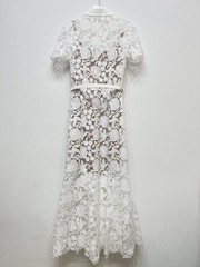 Self-Portrait Lace Flower Collar Short-sleeved girdle Long Dresses