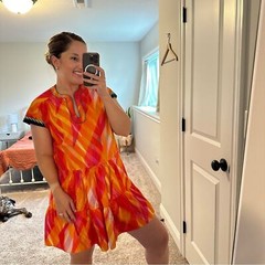 Saloni Orange Green Cotton Abstract Mini Dress Medium