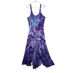 Hippie Tie Dye Dress SMALL Purple Boho Festival Embroidery Gypsy Handkerchief