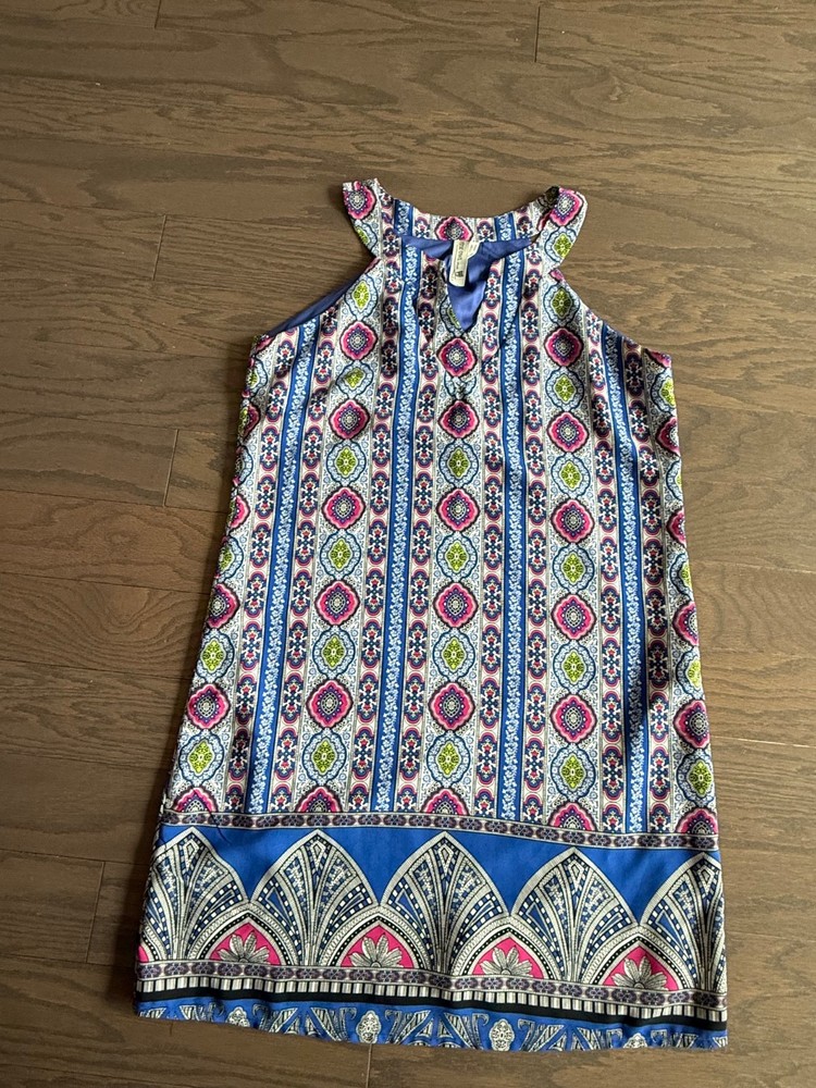 PINK OWL Lined DRESS BoHo Art Deco Women&rsquo;s size Medium Blue