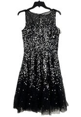 Basix II Nylon Dress 6 Black Silver Sequin Tulle Fit Flare Party Cocktail Skater