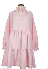 pink Dress Elegant Frilled Stand Collar Long Sleeve Ruffle Dress spring fall M