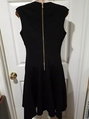 Calvin Klein Black Sweatheart V- Neck Sleeveless Dress Raw Gold Logo Zipper Sz 6