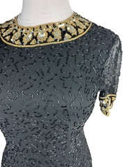 *Flawed A.J. Bari Black Silk Beaded Cocktail Dress Short Sleeve Sequins Size 10