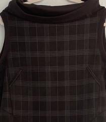 Ruti Black Plaid Dress M/L Draped Cowl Neck Midi Smocked Lagenlook Preppy