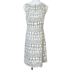 Naeem Khan Silk & Leather Patchwork Appliqué Mini Dress White and Tan Size 8