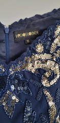 Virgos Lounge Navy Blue Embellished Sequins Beads Evening Dress UK 10