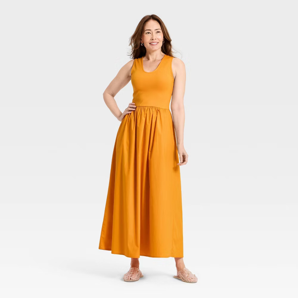 Women Knit Woven Midi Dress – A New Day Mango Orange M