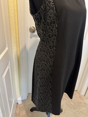 Calvin Klein Solid Black Sheath Knee Dress Round Neck side logo ack zipper