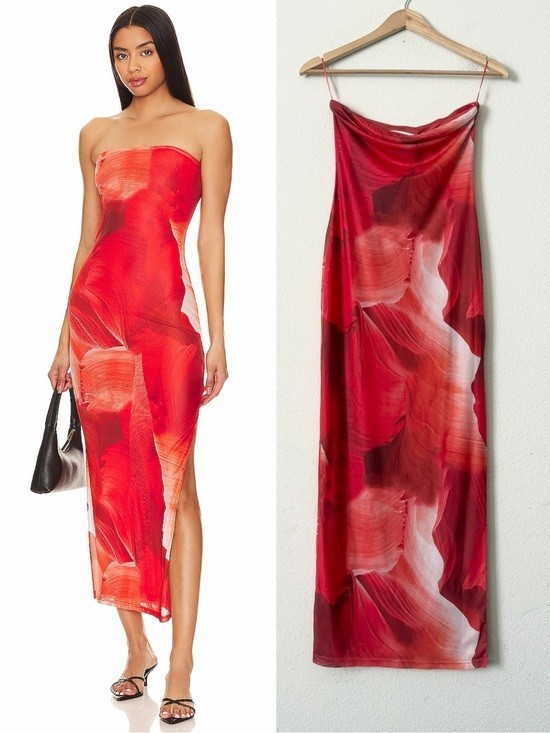 Revolve More to Come SMALL Jamila strapless maxi dress in Red Multi