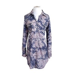 A Rare Bird Western Boho Polka Dot Shirt Dress XXL Blue Pearl Snap Rodeo Cowgirl