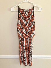 Amadi Anthropologie Orange Brown Cinch Drop Waist Dress Retro Maximalist Chic S