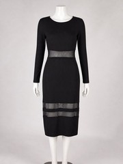 derek heart black mesh panel midi sheath dress long sleeve round neck size m