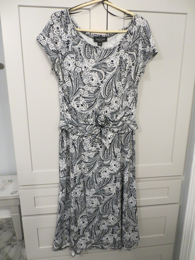 Perceptions New York L Paisley Midi Dress Black/White Stretch
