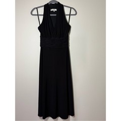 Evan Picone Black Halter Ruched Waist Midi Dress 4 Cocktail Marilyn Monroe Style