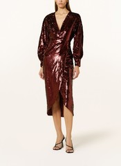 NWT $495 Ted Baker Emaleee Sequin Wrap Plunge Neck Midi Dress Wine TB 0/US 2