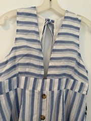 HYFVE Blue White V-Neck Button Bow Accent Sleeveless Striped Midi Sundress L
