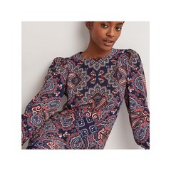 Boden Smocked Cuff Midi Dress in Navy Botanic Paisley – Size US 8R