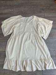Umgee Boho Chic Ruffle Flowy Dress Cream Ivory Gauzy Sz Medium