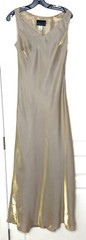 ALEX EVENINGS 2pc Gold Shimmer Metallic Dress + Jacket SET Diamond Brooch 12 = L