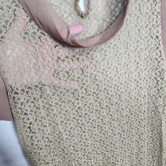 Reckless-Angel Womens Dress M Tan Sheer Lined Short Sleeve Back Button Mini READ