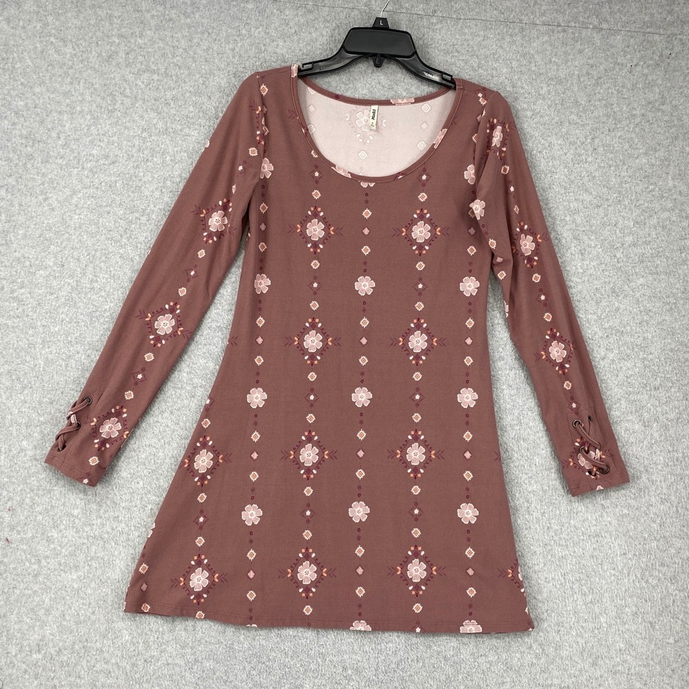 Mudd Women&rsquo;s Brownish Pink Floral Print Long Sleeve Laced Cuff Knit Dress Size S