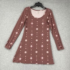 Mudd Women&rsquo;s Brownish Pink Floral Print Long Sleeve Laced Cuff Knit Dress Size S