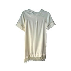 Zara Basic Ivory Fringe Shift Dress XS Boho Cream Mini Party Cocktail