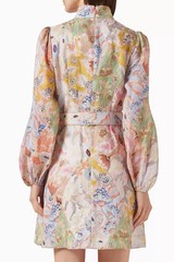 NWOT $950 Zimmermann Illustration Buttoned Belted Floral Linen Mini Dress AU3 L