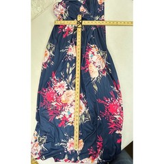 NININ Navy Floral Maxi Dress Spaghetti Strap V Neck Sleeveless Empire Waist