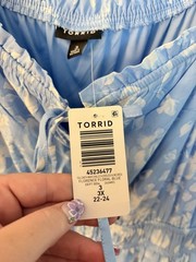 Torrid Blue/White Floral Sundress V-Neck Adjustable Straps Midi 3X 22-24