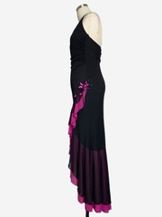Vintage Y2K City Triangles Black mesh halter pink ruffle floral sequin dress XS