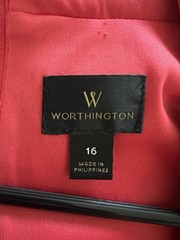 Worthington Womens Pink Solid Zip Accent Sleeveless Sheath Dress Size 16 NWT