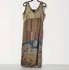 Sacred Threads Womens Patchwork Maxi Dress M/L Butterfly Hippie Artsy Lagenlook