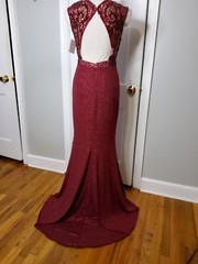 NWT PANOPLY Wine Formal, 4/6ish, Beaded, Sequins, Sweeping Train, V Neck