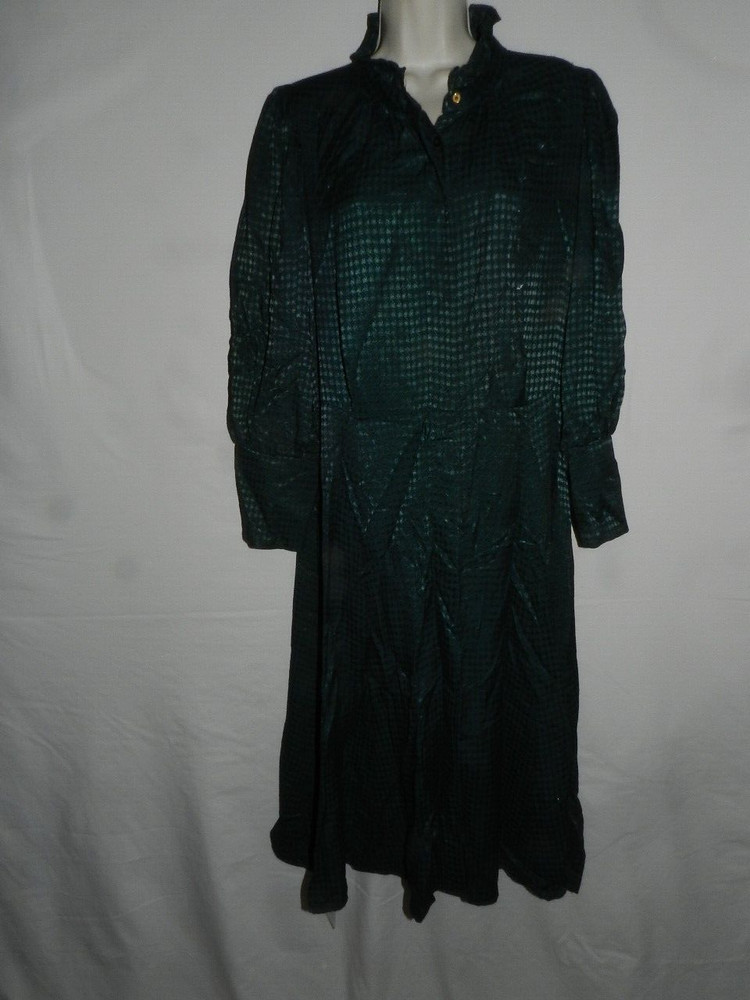 CALVIN KLEIN Womens Green Button Cuff Balloon Sleeve Midi Shirt Dress 14 no belt