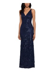XSCAPE Womens Navy Sleeveless V Neck Full-Length Evening Body Con Dress 6