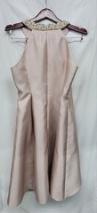 Adrianna Papell Pink Satin Beaded Round Neck Fit & Flare Dress 14