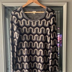 Hatley Dress Large Knit Blend. Black/tan Geometric. Cottage Core Academia