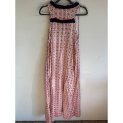 Roberta Roller Rabbit Pink Geometric Floral Fringe V-Neck Cotton Midi Dress S