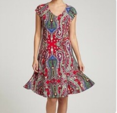 Lauren Ralph Lauren Women’s S Fit + Flare Red Multi Paisley Dress Stretch Swing
