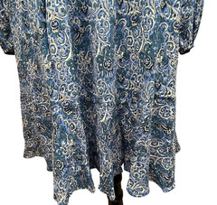 Boden Dress US Sz 16-18R Pleated Bodice Ruffle Bottom Long Slv Blue Paisley