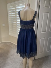 ADRIANNA PAPELL Blue Silk Heavy Scalloped Beaded Fit & Flare Tulle Skirt Dress 4